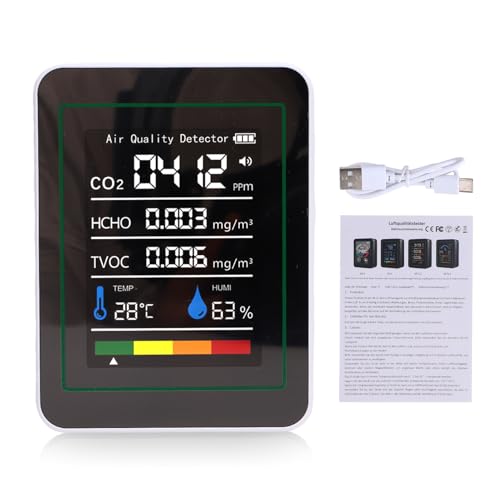 FTVOGUE Medidor Portátil de CO2, Humedad y Temperatura 5 en 1, Pantalla a Color HD para Vehículos de Oficina en Casa, Monitor de Entorno Doméstico Inteligente, Detector de CO2 TVOC para Dormitorio,