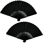 BNPHSIN Hand Fan Folding, 2 Pcs Black Silk Fabric Hand Fans, Chinese Fan, Hand Held Fans Folding for Wedding, Party Favor, Performance, Dance, Home Decorations, Festival, Gift