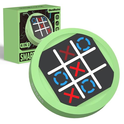 4-in-1 Tic Tac Toe Elektronisches Spiel Handheld-Puzzlespiel Tragbare Reisespiele für Kinder und Erwachsene ab 3 Jahren Brettspiele Geschenkidee für Gehirntraining und Gedächtnisentwicklung (Grün)
