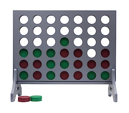 Image of Giant 4 in a Row Game for Family & Adults - Tailgating Pros Jumbo Grey Wooden Four in a Row Indoor & Outdoor Yard Game for Family Party Fun, Portable Activities for Patio, Backyard, and Camping