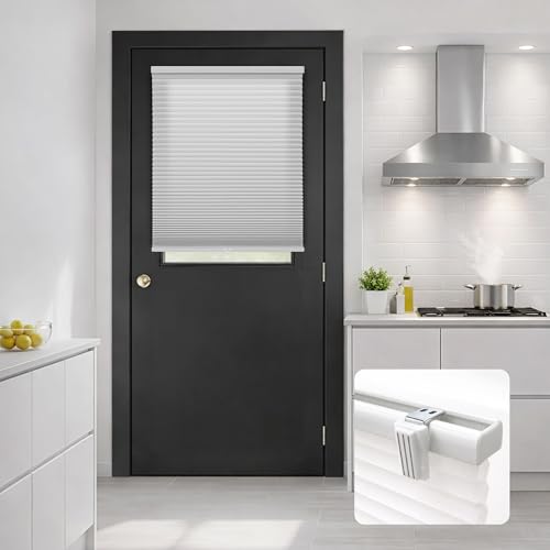 DEZ FURNISHINGS Cordless No Tools No Drill 1.5" Magnet Light Filtering Shades for Metal Doors, 25" W x 72" H, Gray Cloud