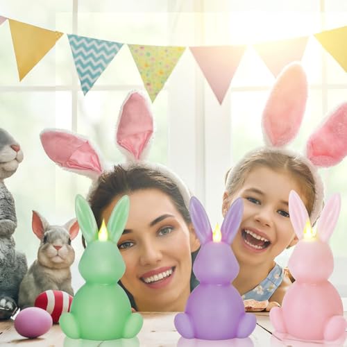 Velas de conejo de Pascua LED juego de 3 velas perfumadas decorativas 7