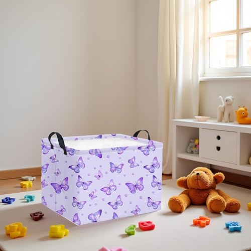 Image of Rectangular Baby Girl Basket Kids Baby Storage Basket Toy Storage Bin Organizer Box Room Decor(Dot Butterfly)