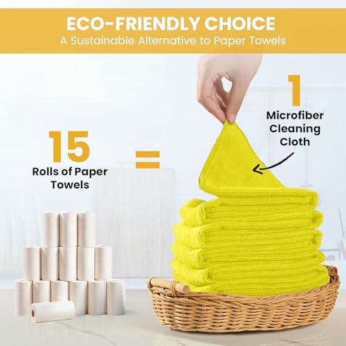 Image of SIFANGKE Microfiber Cleaning Cloth, 12 Pack Yellow Cleaning Rags for Housekeeping, Reusable Microfiber Towels for Car, Kitchen, Bathroom and Household Cleaning Supplies, 11.8 inchX11.8 inch