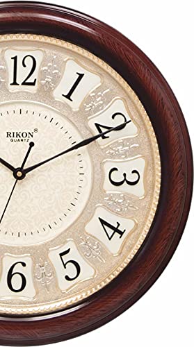 Image of Rikon Quartz Official Plastic Designer Big Size Rk 35 Wall Clock for Home, Living Room, and Office Sweep Silent Moment (Brown Gold Ivory, 36 cm x 36 cm)