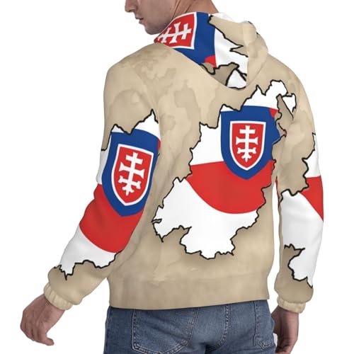 Slovakia Flag Map02 Men'S Casual Sweatshirt Hoodie, Long Sleeve Hooded Pullover With Pocket And Drawstring4