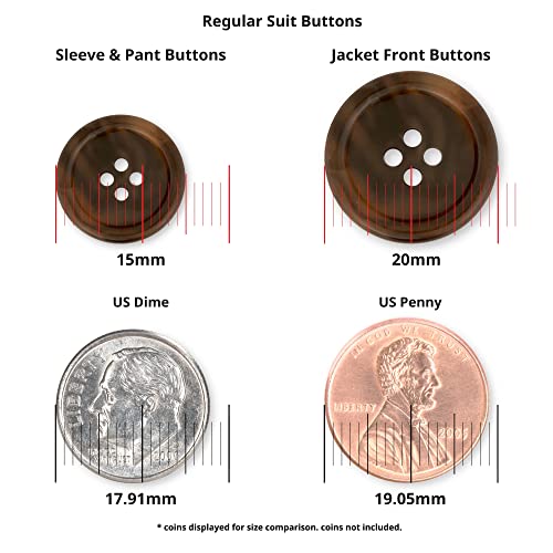 Buttonmode Regular Suit Buttons 16Pc Set Includes 4 Buttons Measuring 20Mm (3/4 Inch) For Jacket Front, 12 Buttons Measuring 15Mm (9/16 Inch) For Jacket Sleeves And Pants, Brown Medium, 16-Buttons #TOP4