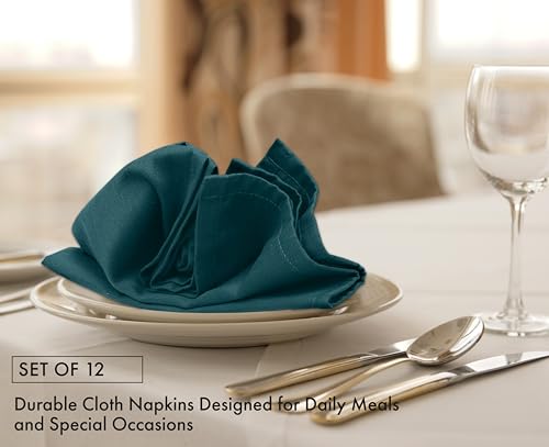 Image of Ruvanti Cloth Napkins Set of 12, 18x18 Inches Napkins Cloth Washable, Soft, Durable, Absorbent, Cotton Blend. Table Dinner Napkins Cloth for Thanksgiving, Halloween Dinners Parties - Deep Teal