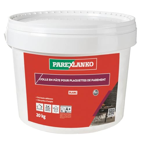 PAREXLANKO - Colle en pâte pour plaquette de parement - Blanc - Colle prête à l'emploi pour la pose de plaquettes, briquettes et pierres de paremnt - Murs...