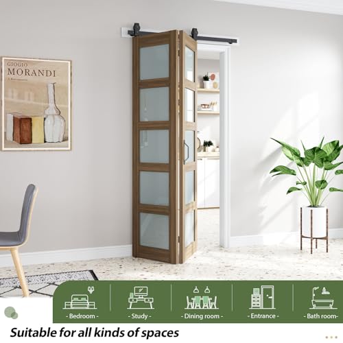 Image of FREDBECK Bifold Barn Doors 42X84(Double 21x84) with 5 Panels Frosted Glass