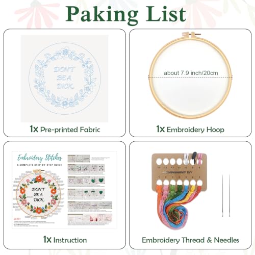 Image of Louise Maelys Funny Quote Embroidery Kit for Beginners, Floral DIY Craft