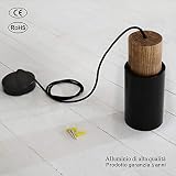 ouglres Lampa wisząca, czarna, 1-punktowa, cylindryczna, drewniana, aluminiowa, przemysłowa lampa wisząca, E27, źródło światła, 60 W, do kuchni, jadalni, salonu, sypialni, restauracji, regulacja