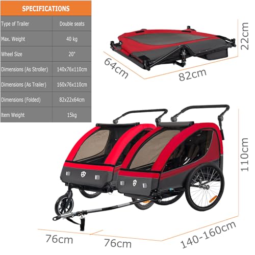 Tiggo VS 2 in 1 Kinderanhänger Fahrradanhänger Anhänger mit Buggy Set + Federung 60302 (ROT)