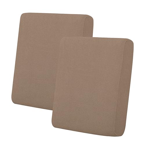 Image of Easy-Going Stretch 2 Pieces Loveseat Couch Cushion Cover for 2 Seat | Individual Furniture Protector Sofa slipcover for 2 Cushion Couch Washable Soft with Elastic Bottom Camel