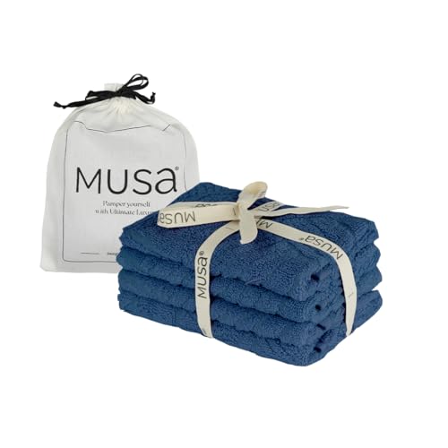 Image of MUSA Banana Face Towels | 400 GSM | Terry Face Towel Set of 4 with Free Bag | Super Soft & Ultra Absorbent Towels for Facewash | Face Towel for Women, Men (Midnight Blue)