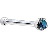 Solid 14k White Gold 1.5mm (0.015 cttw) Genuine Blue Diamond Nose Stud Bone 20 Gauge 1/4'