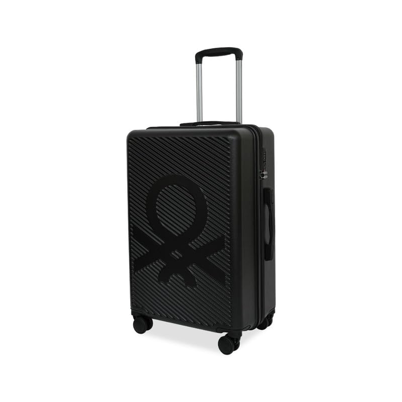Image of United Colors of Benetton Large Hard Luggage Glide - Black | PC Check-in Trolley Bag | TSA Lock & 360 Spinner Wheels Suitcase | Telescopic Handle | Water Resistance | 75cm | 114L Capacity