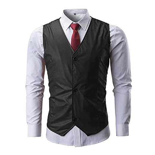 Mäns läder väst, smal ärmlös PU Faux Fur Läder Gilets, Casual Fashion V-Neck Motorcykel Vest,Black,S