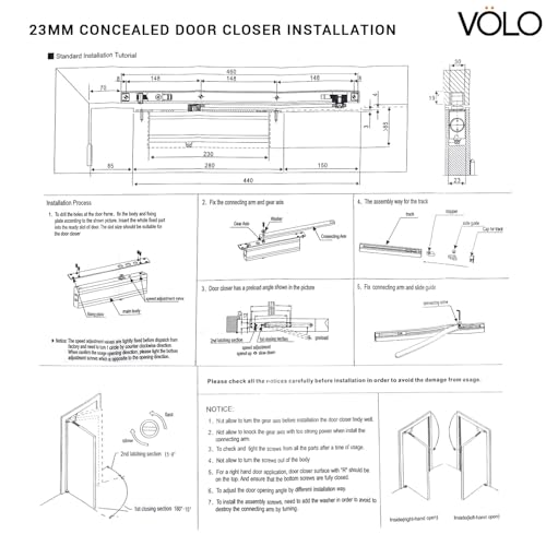 Image of Volo Automatic Hydraulic Concealed Door Closer 23MM - Aluminium, Double Speed, 60kg Capacity, Fits Thin Doors, Silver, Heavy Duty with Fitting & 1 Year Warranty
