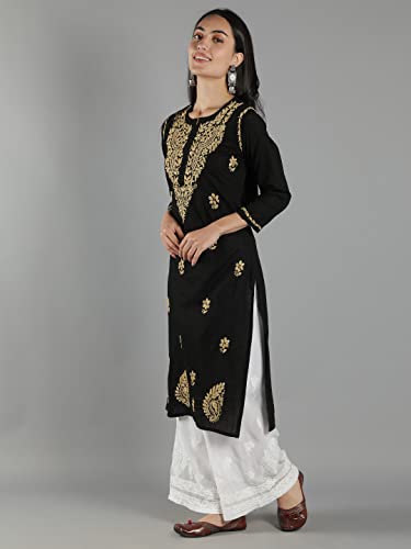 Image of Seva Chikan Hand Embroidered Lucknowi Chikankari Cotton Kurta Kurti for Womens SCL4219