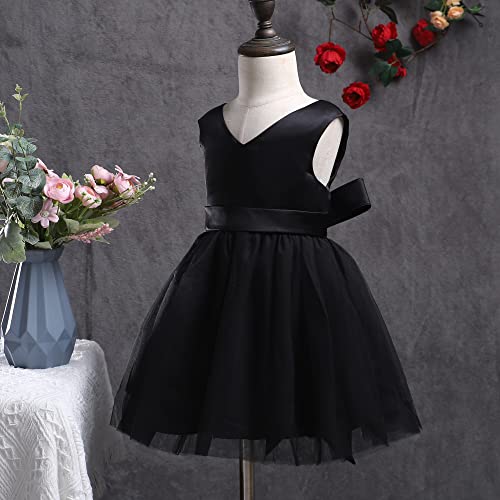 Tentide Baby Girl Black Dress Wedding Sleeveless V Neck A-Line Bridesmaid Party Dresses Princess Tulle Ball Gown (Black,3-6 Month) #TOP1