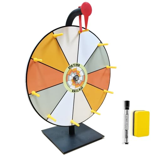 Spinning Prize Wheel, 12 inch Prize Wheel-Spinning with Stand, 10 Slots Color Tabletop Roulette Spinner, Heavy Duty Base, Easy Assembly, Include Marker & Eraser, Erasable Surface for Carnival Party