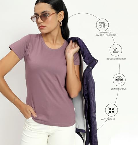 Image of Sleepynuts Women's Plain Round Neck Regular Fit Half Sleeve Cotton T Shirt