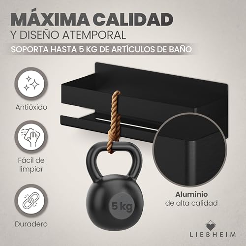 Miniatura 3 de Liebheim Estanteria Baño - Estanteria Ducha - Estante Baño -Cesta Ducha - Estantería Ducha - Shower Shelf - Organizador Ducha - Montaje Con Cinta Adhesiva O Adhesivo Fuerte - Aluminio Negro