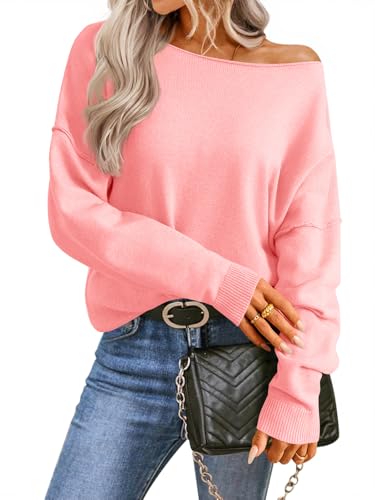 Image of Saodimallsu Womens Off The Shoulder Sweater Boat Neck Batwing Sleeve Knit Pullover 2025 Cute Casual Trendy Jumper Tops