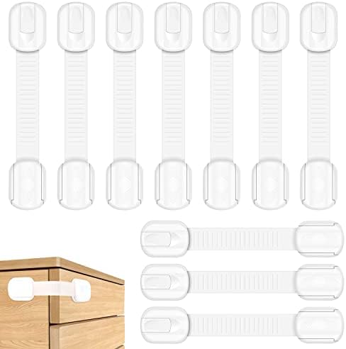 Septeamay 10 Stück Kindersicherung Schrank, Schubladensicherung Baby Weiß | Kindersicherung Schubladen für Tür Schränke Kühlschrank, Schrankschloss mit 3M Kleber ohne Bohren