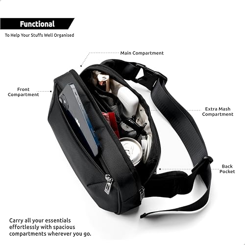 Image of Elmira Waist Bag for Men Women - Fanny Pack for Men Sling Bag for Men Chest Bag Crossbody Side Passport Travel Shoulder Small Waist Pouch for Mobile Cash (Black, WST-001A)