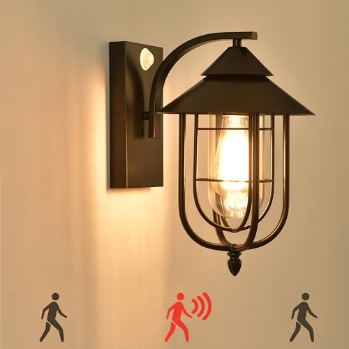 Pageone Vintage Außenleuchte mit Bewegungsmelder Schwarz Metall Käfig...