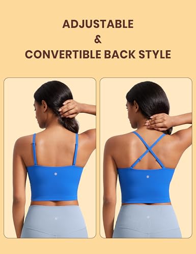 Image of CRZ YOGA Butterluxe Cami Crop Tank Tops | Light Support, Removable Pads, Yoga, Extremely Soft, Square Neck, Spaghetti Straps, Longline Sports Bras for Women