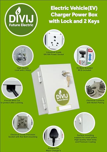 Image of Divij EV Charger Power Box with Lock & 2 Keys,MCB, 6 /16A Socket Preinstalled, Perfect fit for major 2 /3 /4 Wheelers brands Charger
