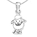 Clever Schmuck Set Silberner kleiner Damen Mädchen Anhänger Schaf 10 mm lustig lachendes Gesicht weiß und schwarz lackiert glänzend sowie Kette Anker 42 cm STERLING SILBER 925 im Etui weiß