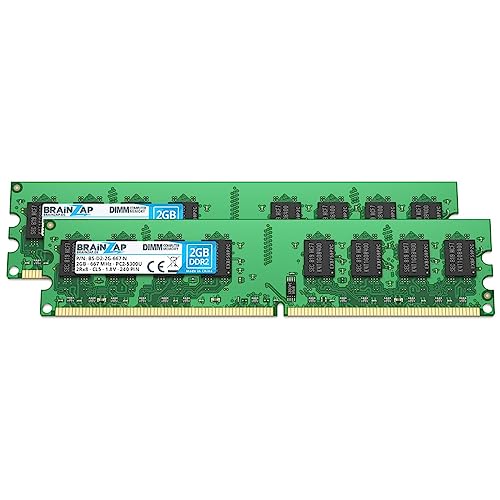 BRAINZAP 4GB DDR2 RAM DIMM PC2-5300U 2Rx8 667 MHz 1.8V CL5 Computer PC Arbeitsspeicher (2X 2GB)