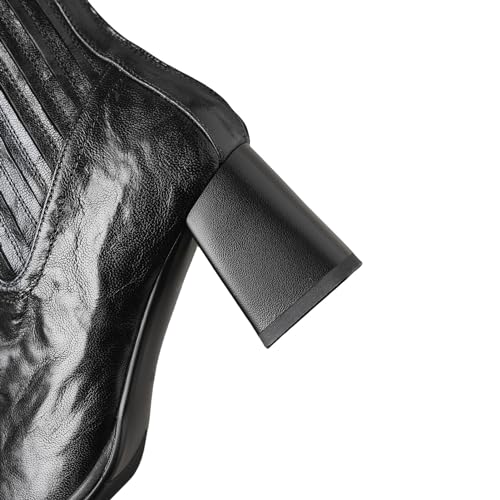 TinaCus Women's Square Toe Handmade Back Zipper Mid Chunky Heels Ruched Genuine Leather Ankle Boots3