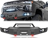 YZONA for Silverado Front Bumper Compatible with 2020 2021 2022 2023 Chevy Chevrolet Silverado 2500 3500 HD with Winch Plate, License Plate Frame, 5 x LED Lights, Sensor Holes & D-rings