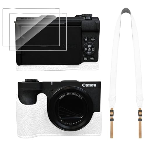 For canon powershot v1 ケース+2*フィルム【LAZIRO】高級PU素材 頑丈 着装まま充電可能 衝撃吸収 防水 防塵 軽量 落下防止 canon powershot v1 保護カバー(ホワイト)