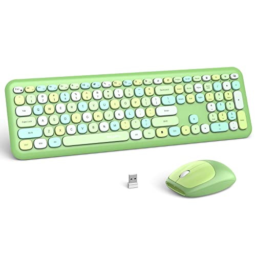 Wireless Keyboard and Mouse Combo, Slim Compact 2.4G USB Full Size Wireless Mouse and Keyboard Combo, Cute 110 Keys Keyboard for PC, Notebook, MacBook, Tablet, Laptop, Windows System