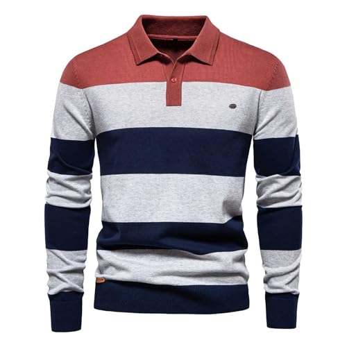 Polo classique rayé pour homme à manches longues et coupe normale en blocs de couleurs