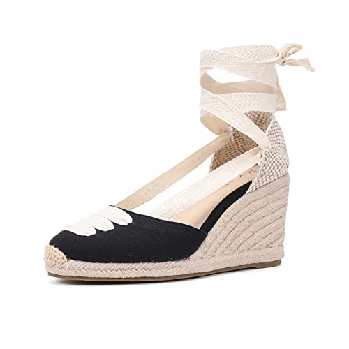 Image of Women's Espadrille Wedge Sandals Closed Toe Lace-Up Shoes