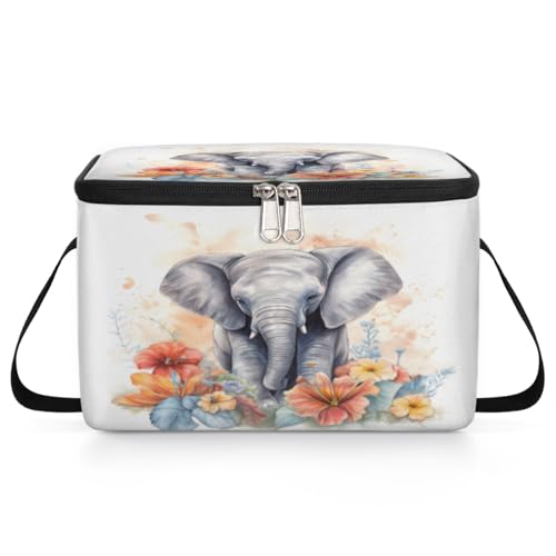 GzLeyigou Lunch Bags for Women Men 9 Cans,Eephant Hot & Cold Food Delivery Bag Insulated Grocery Bag Insulated Lunch Box Eephant Floral Cooler Bag for Office Work Picnic Beach