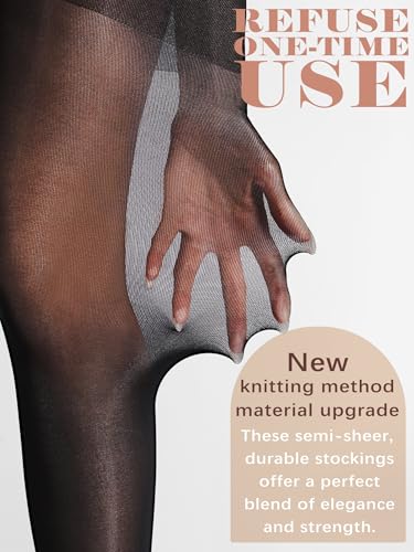 Image of Extremely Durable Sheer Black Tights for Women Ultra Strong Control Top Pantyhose with Reinforced Toes