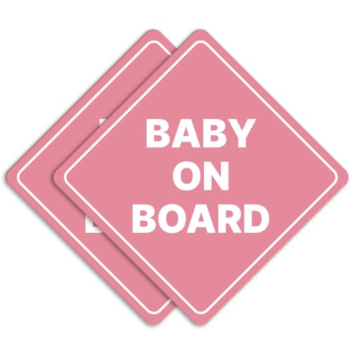 Image of GEEKBEAR Baby on Board Sticker or Magent for Cars - 2 Pack Safety Signs, 6.8 x 6.8 in (Reflective Magnet, Light Pink)