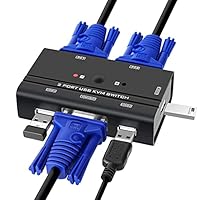 VGA USB KVM Switch, 2 Port VGA KVM Switcher Selector with Cables for 2PC Sharing One Video Monitor and 3 USB Devices Keyboard Mouse Printer Scanner