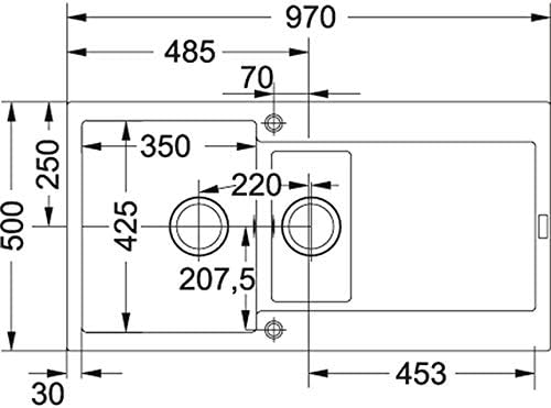 Diagrama de dimensions tècniques per a la pica Franke Maris MRG 651