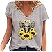 Mysight T-Shirt Damen Sommer Oberteile Casual Sonnenblume Elefant Drucken V-Ausschnitt Kurzarm Tee Tops Lose Bequem Frauen Shirt Hemd Bluse Tops Tee Tunic Tunika Female Teenager Mädchen Große Größe