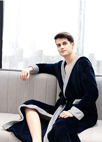 ZAKASA Hooded Robe for Men, Long Plush Male Bath Robes, Soft and Warm Full Length Bathrobes Winter Men's Sleepwear Housecoat3