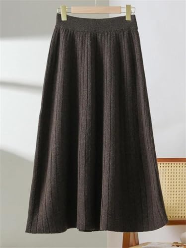 Women's Autumn Winter Mid-Calf Knitted Pleated Skirt A-Line High Waist Office Versatile Solid Wool Half Skirt3